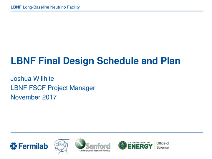 lbnf final design schedule and plan