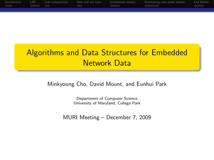 algorithms and data structures for embedded network data