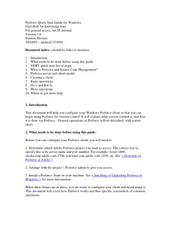 Perforce Quick Start Guide for Windows  First draft for knowledge base  For general access, not IS