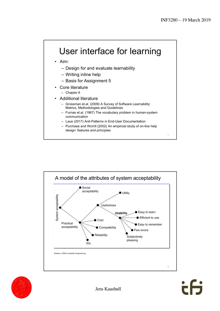 user interface for learning