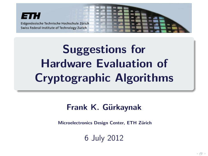 suggestions for hardware evaluation of cryptographic