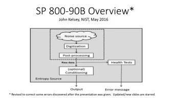 SP 800-90B Overview*  John Kelsey, NIST, May 2016  * Revised to correct some errors discovered