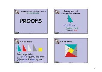 PROOFS  a a 2 + b 2 = c 2  Familiar?  Yes!  Obvious? No !  Albert R. Meyer, 2015  Albert R. Meyer,
