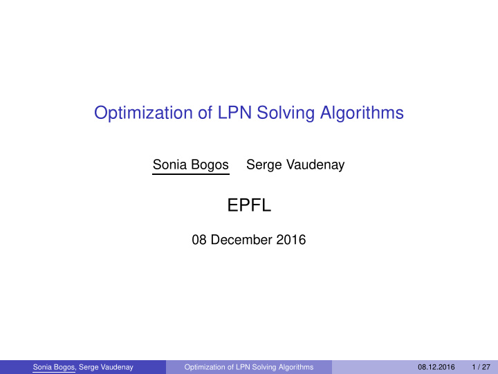 optimization of lpn solving algorithms