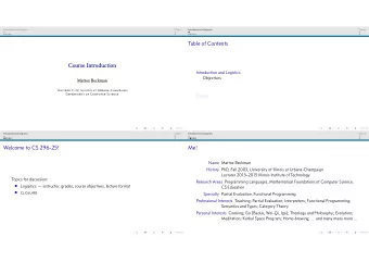 Table of Contents  Course Introduction  Introduction and Logistics  Objectives  Mattox Beckman