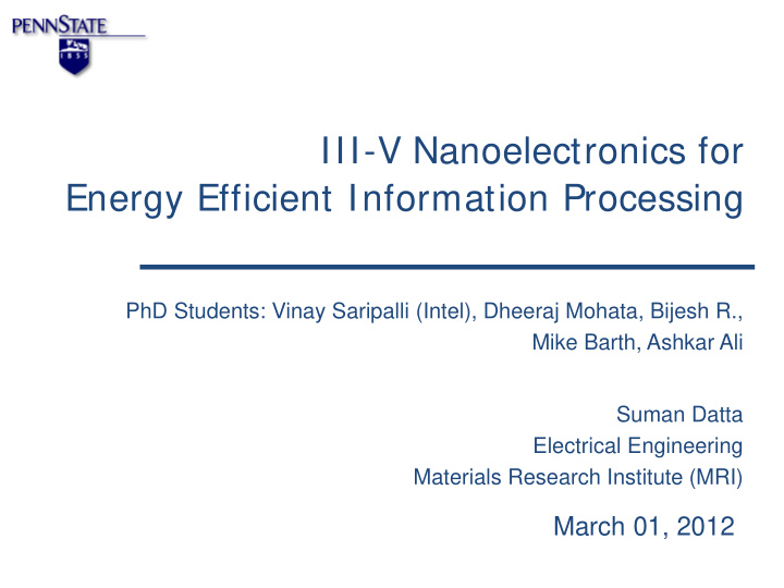 iii v nanoelectronics for energy efficient information