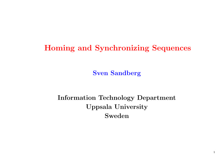homing and synchronizing sequences
