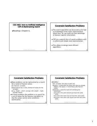1  Constraint Satisfaction Problems  Constraint Satisfaction Problems  Constraint Satisfaction