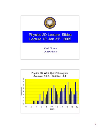 Physics 2D Lecture  Slides Lecture 13: Jan 31 th 2005  Vivek Sharma  UCSD Physics  1  Facts Related