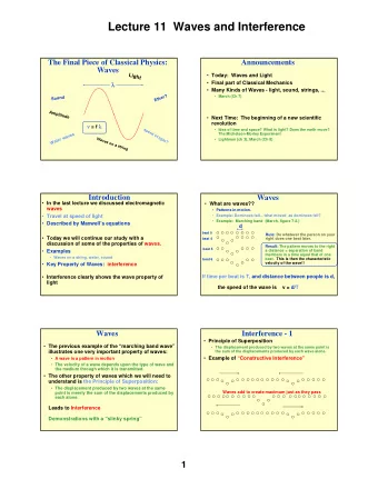 Lecture 11  Waves and Interference  The Final Piece of Classical Physics:  Announcements  Waves  L