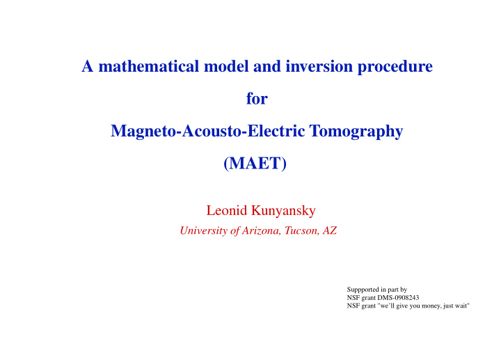 a mathematical model and inversion procedure for magneto