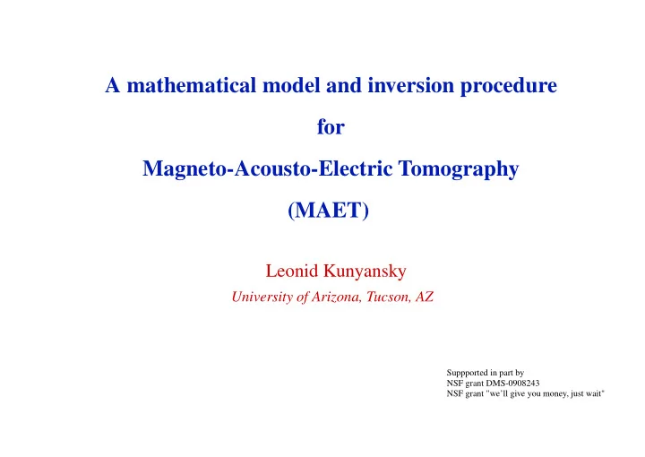 a mathematical model and inversion procedure for magneto