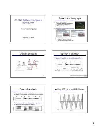 Speech and Language  CS 188: Artificial Intelligence Spring 2011  Speech technologies