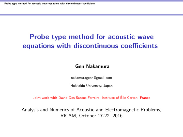 probe type method for acoustic wave equations with