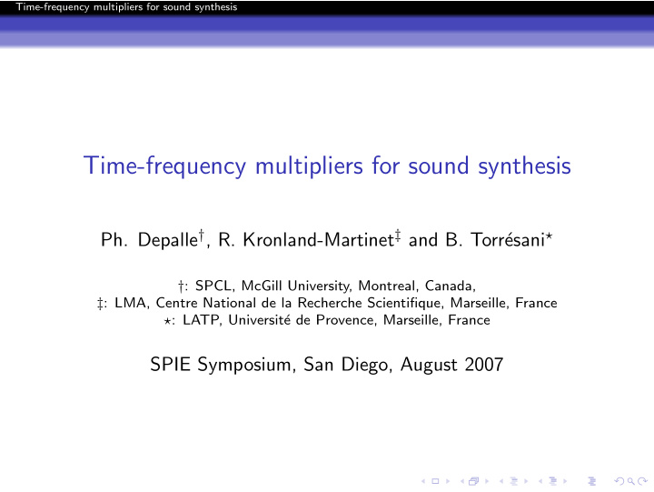 time frequency multipliers for sound synthesis