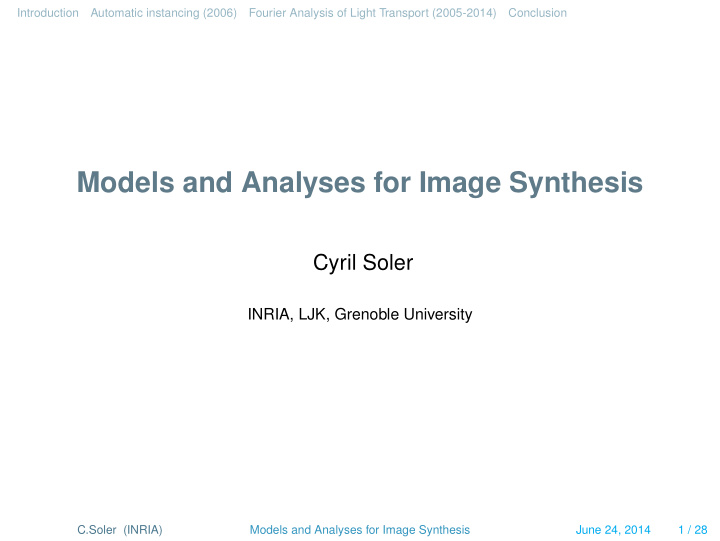 models and analyses for image synthesis