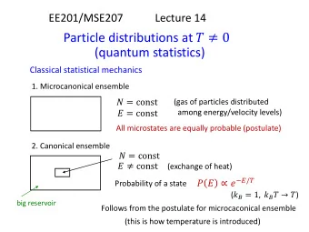 (quantum statistics)  Classical statistical mechanics  1. Microcanonical ensemble   = const