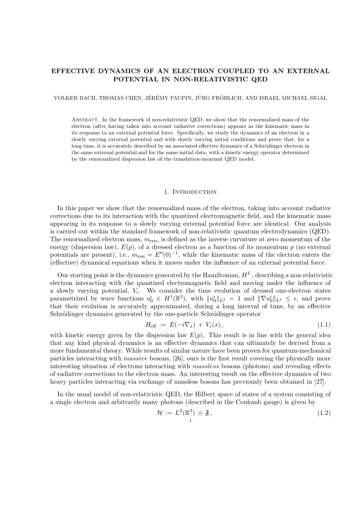 effective dynamics of an electron coupled to an external