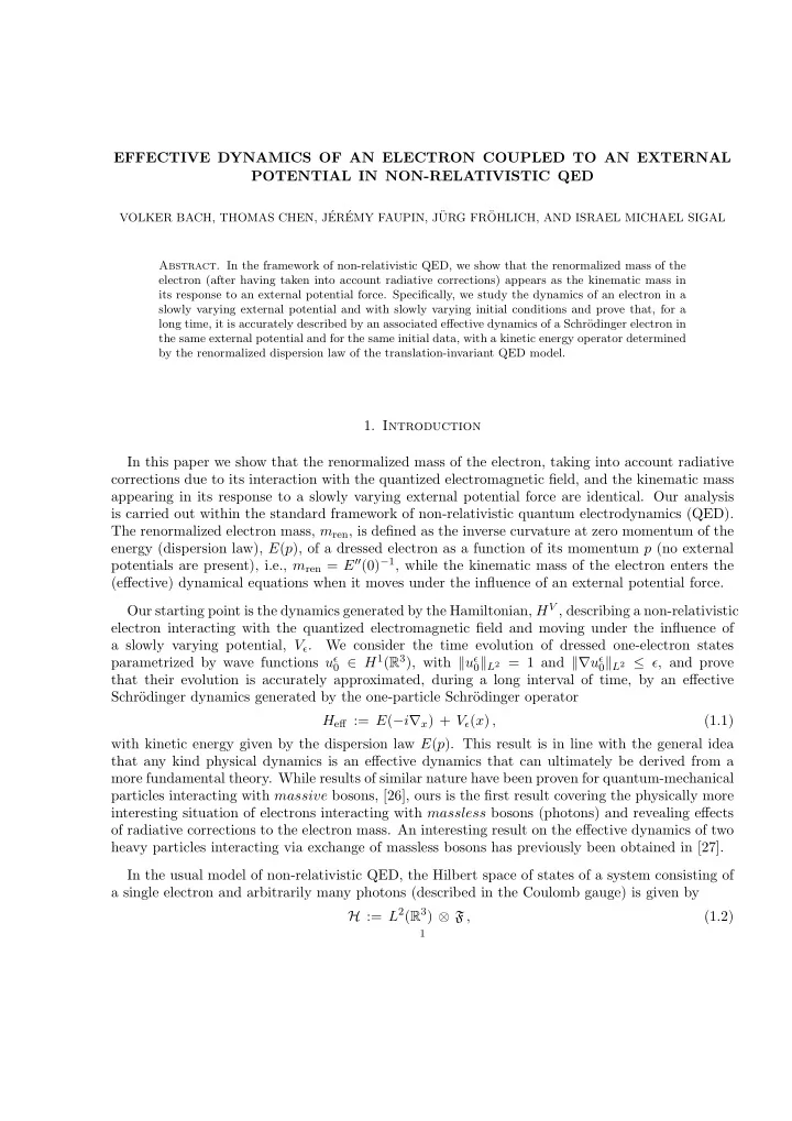 effective dynamics of an electron coupled to an external