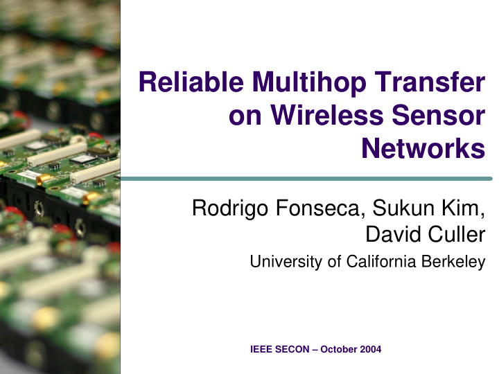reliable multihop transfer on wireless sensor networks