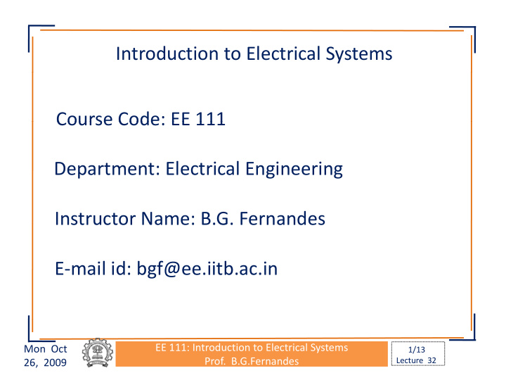 introduction to electrical systems course code ee 111