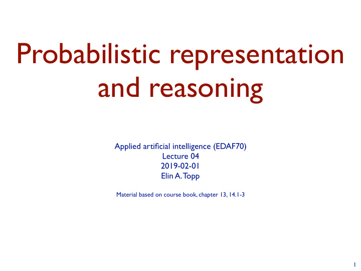 probabilistic representation and reasoning