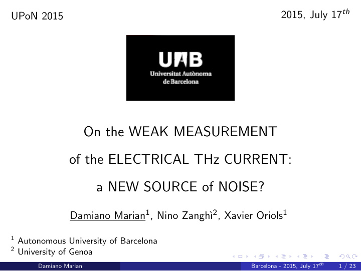 on the weak measurement of the electrical thz current a