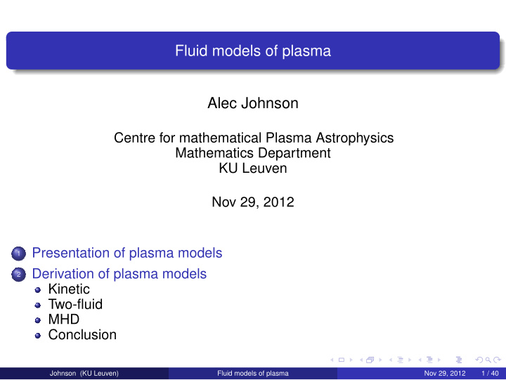 fluid models of plasma alec johnson