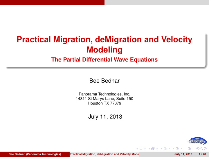practical migration demigration and velocity modeling