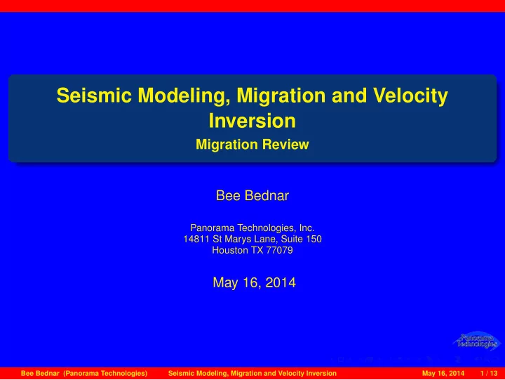 seismic modeling migration and velocity inversion