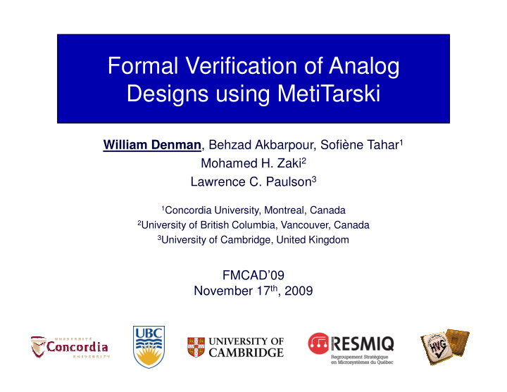 formal verification of analog designs using metitarski