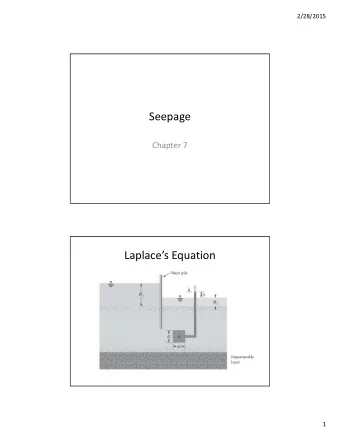 Seepage Chapter 7 Laplaces Equation  1  2/28/2015 Laplaces Equation     A