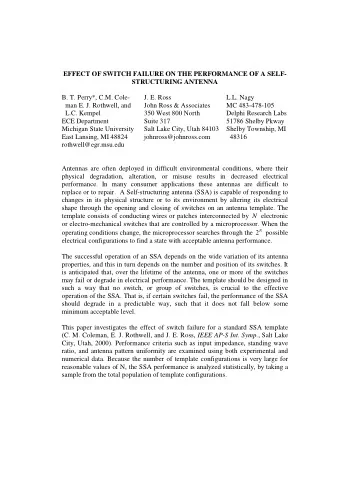 EFFECT OF SWITCH FAILURE ON THE PERFORMANCE OF A SELF-  STRUCTURING ANTENNA  B. T. Perry*, C.M.