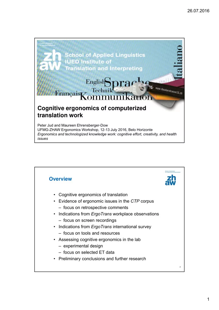 cognitive ergonomics of computerized translation work