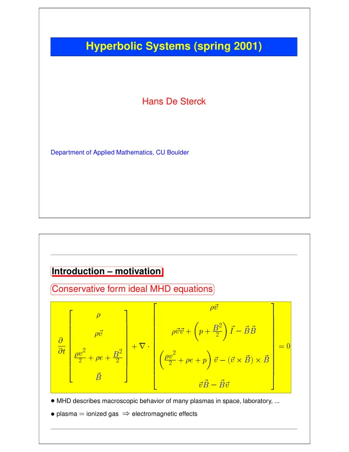 hyperbolic systems spring 2001