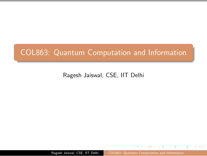 col863 quantum computation and information