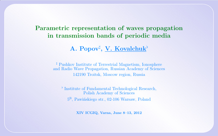 parametric representation of waves propagation in