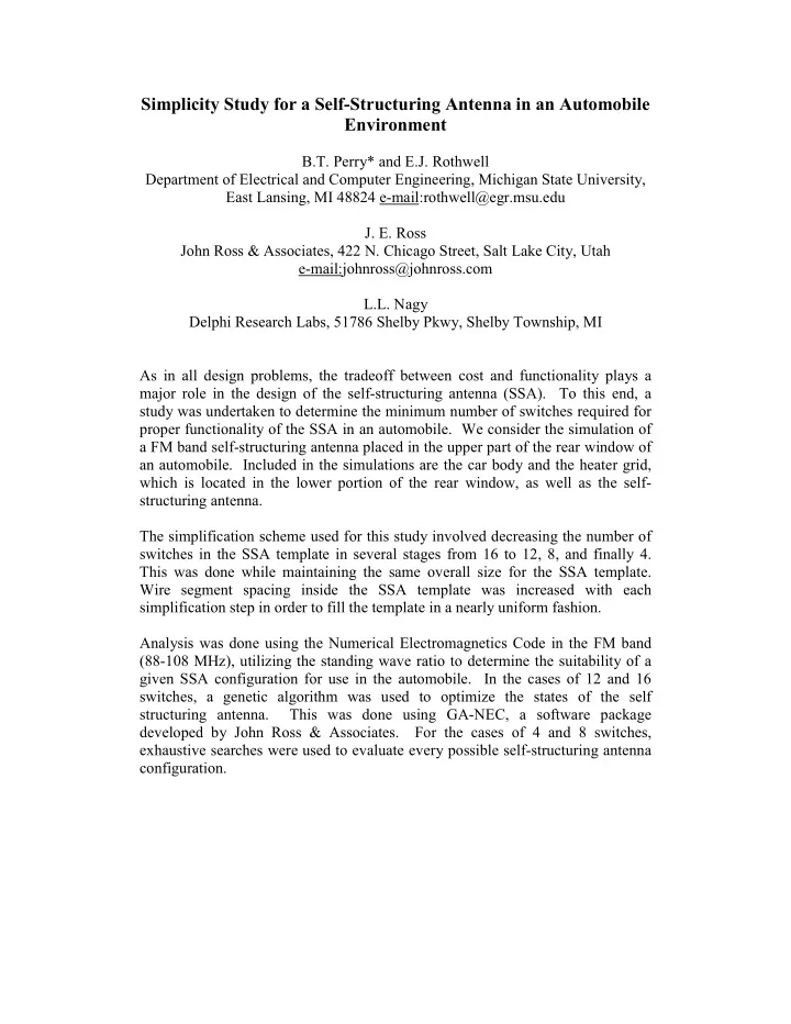 simplicity study for a self structuring antenna in an