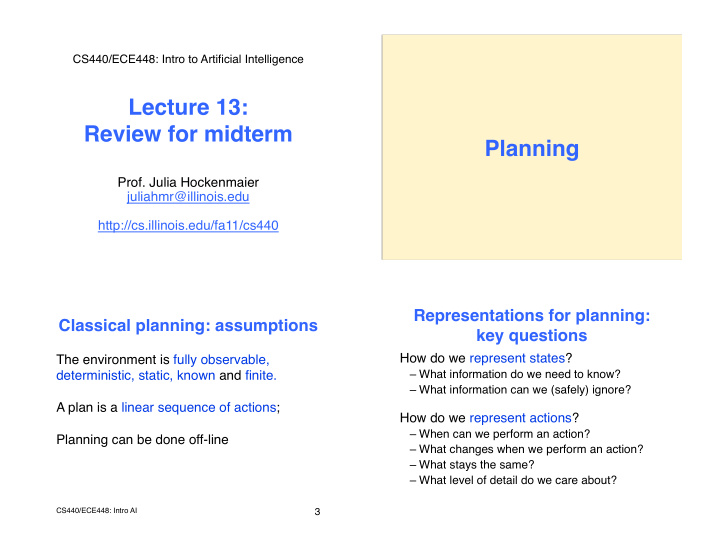 lecture 13 review for midterm planning