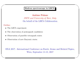 Hadron spectroscopy in LHCb  Antimo Palano  INFN and University of Bari, Italy  On behalf