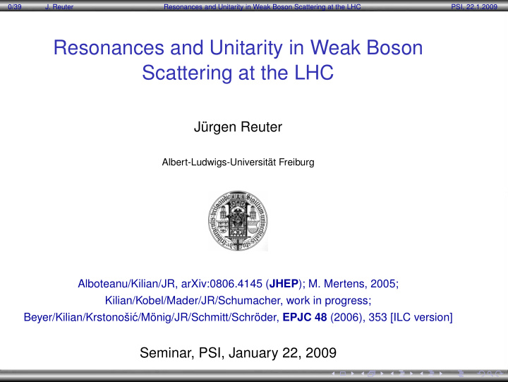 resonances and unitarity in weak boson scattering at the