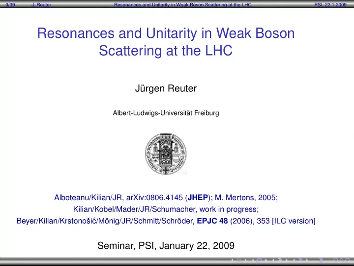 resonances and unitarity in weak boson scattering at the