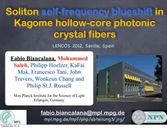 Soliton self-frequency blueshift in  Kagome hollow-core photonic  crystal fibers  LENCOS 2012,