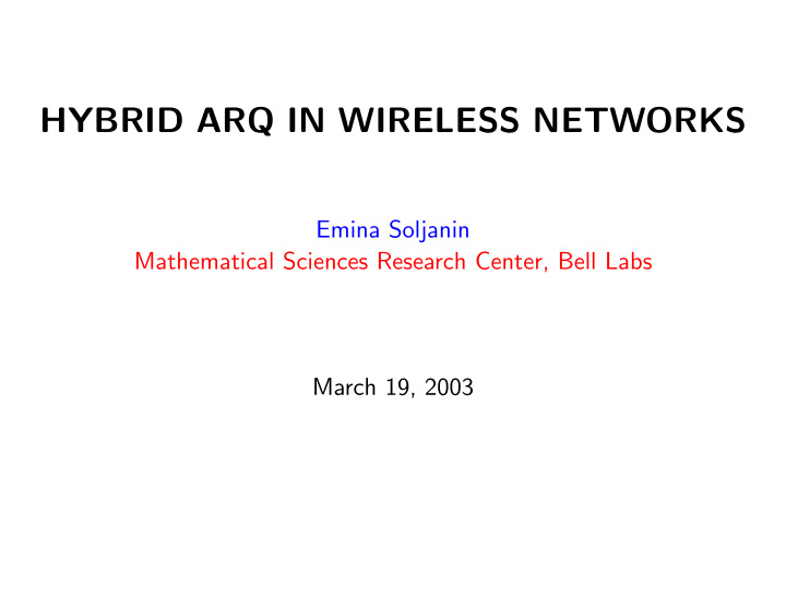 hybrid arq in wireless networks