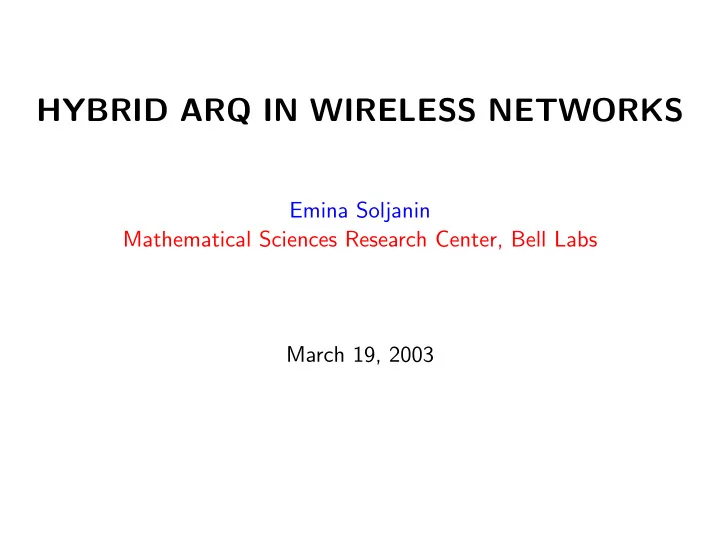 hybrid arq in wireless networks