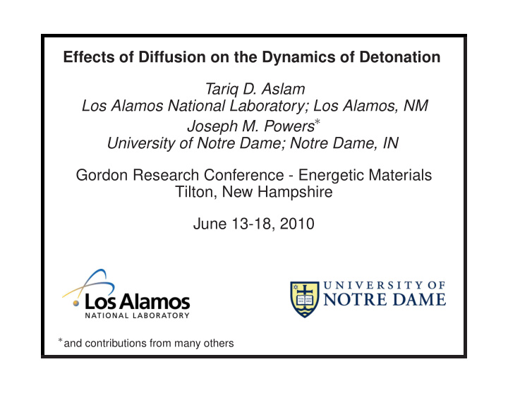 effects of diffusion on the dynamics of detonation tariq