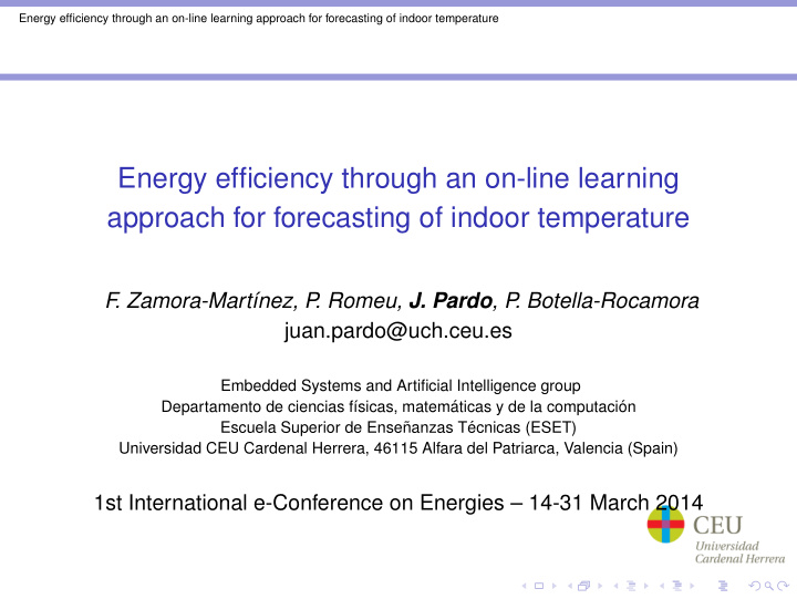 energy efficiency through an on line learning approach