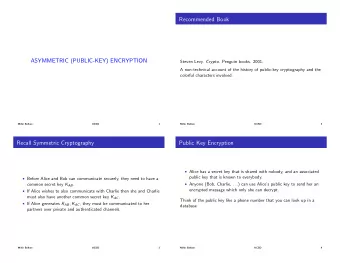 Recommended Book  ASYMMETRIC (PUBLIC-KEY) ENCRYPTION Steven Levy. Crypto . Penguin books. 2001.  A