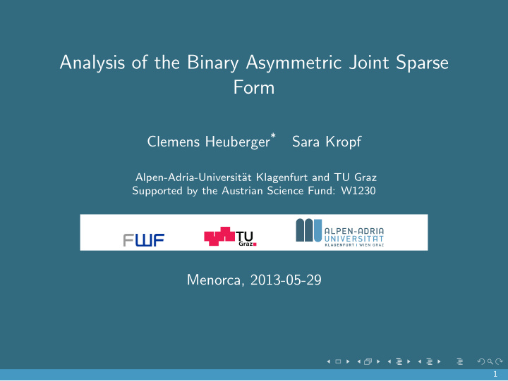 analysis of the binary asymmetric joint sparse form