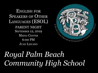 Royal Palm Beach  Community High School  AGENDA    English for Speakers of Other Languages